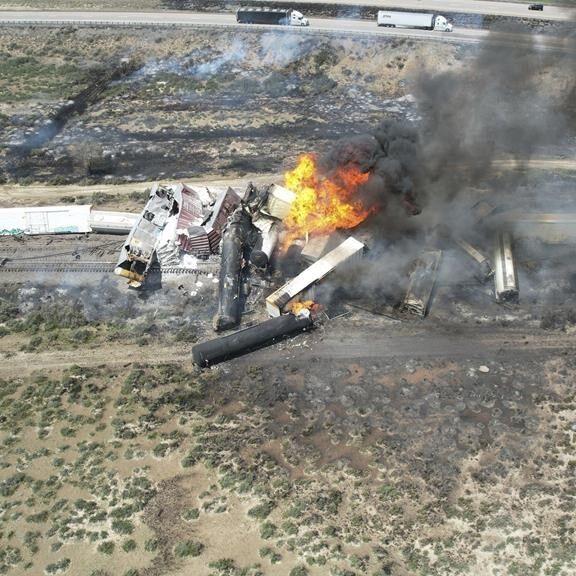 Crews plan to extinguish fire Saturday night from train derailment near Arizona-New Mexico line